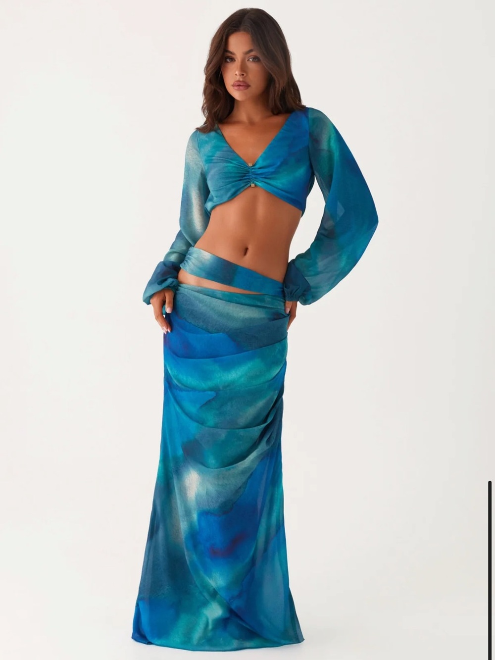 Pepper Mayo Blue Crop Top & Maxi Skirt Set